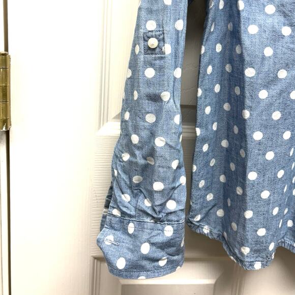 Tommy Hilfiger Blue 100% Cotton Chambray Blouse Button Up Tab Sleeve Womens M - Picture 4 of 7